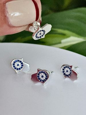Par de Aros Manito de Hamsa 🧿 *PLATA925*