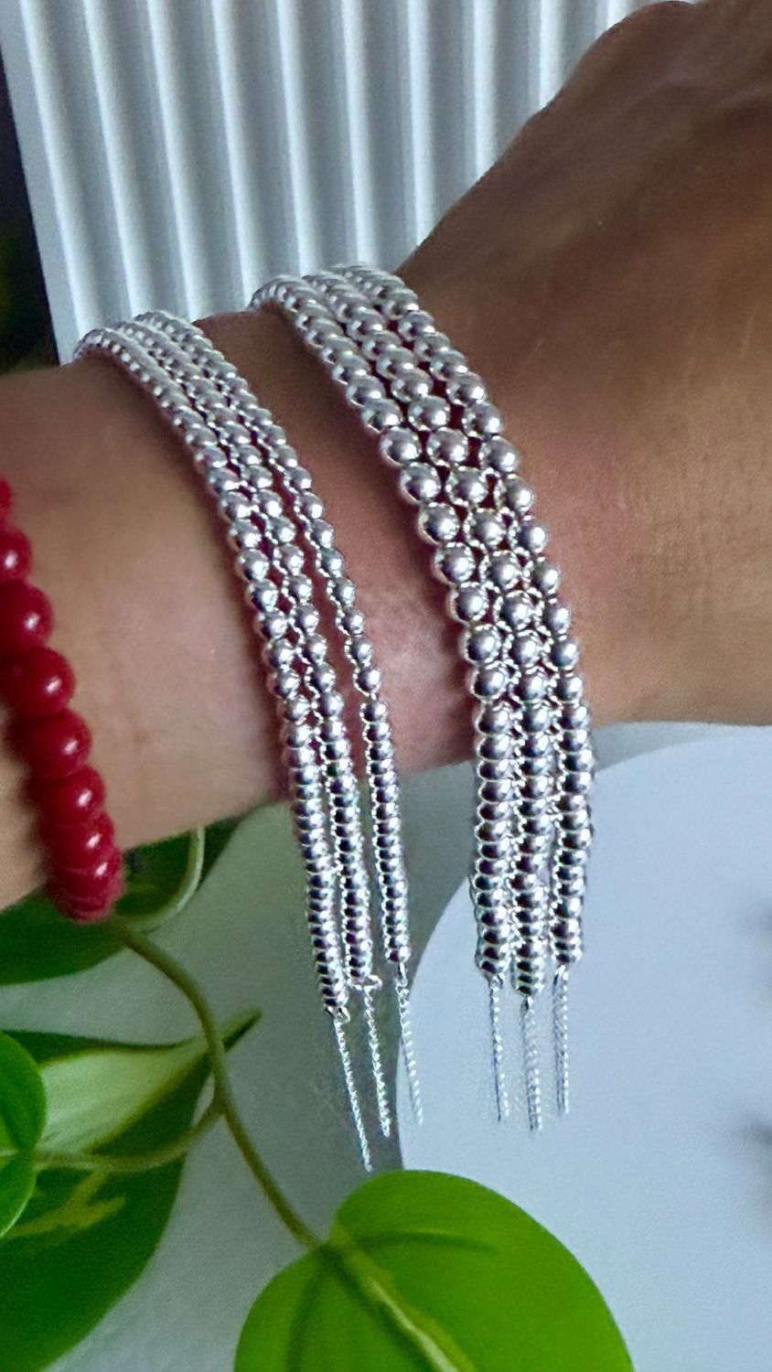 Pulsera de esferas 4mm *PLATA925* con extensión, cadenita por dentro.