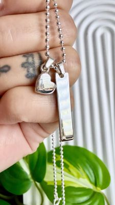 Conjunto Personalizable *PLATA925* cadena esferas 45 cm, chapita 3 cm c/ grabado y corazón