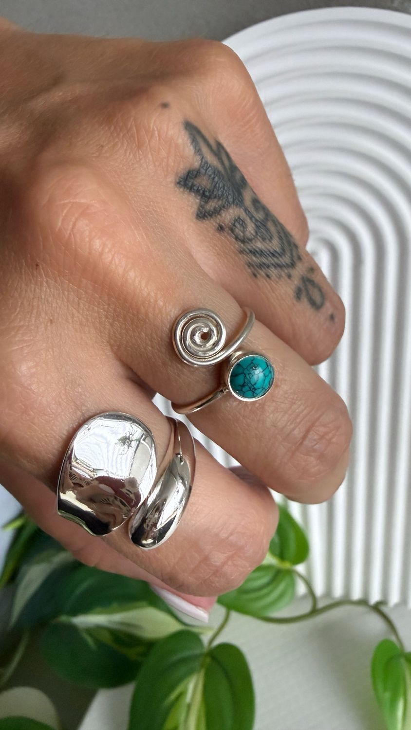 Anillo Turquesita Espiral 6mm  *PLATA925* Regulable