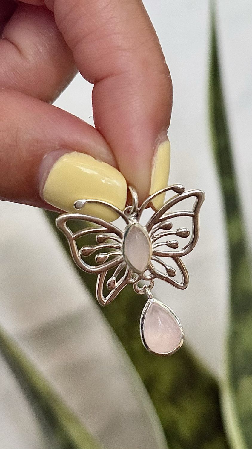 Mariposa CUARZO ROSA NATURAL | ÚNICA | *PLATA925*