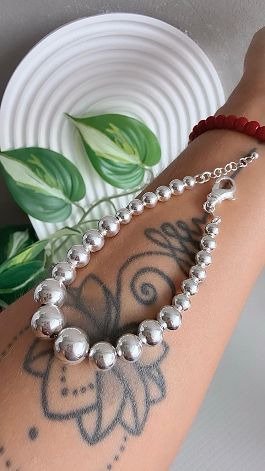 Pulsera Esferas, cordón de plata | *PLATA925* | 16cm+3 de extensión |