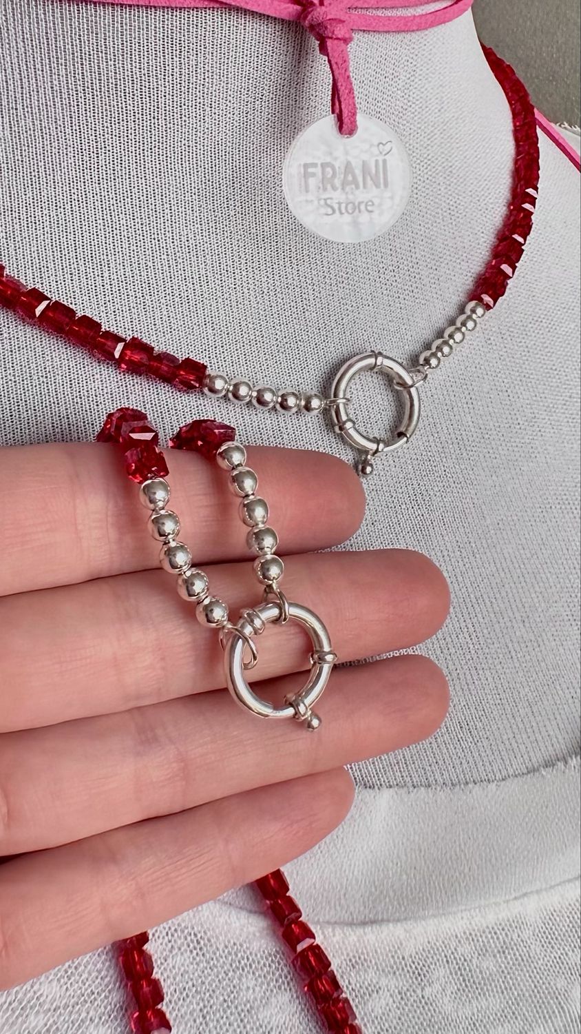 CHOKER cristal y bolitasde plata 4 mm | *PLATA925*| 45 cm | cierre marinero | cordón de plata |