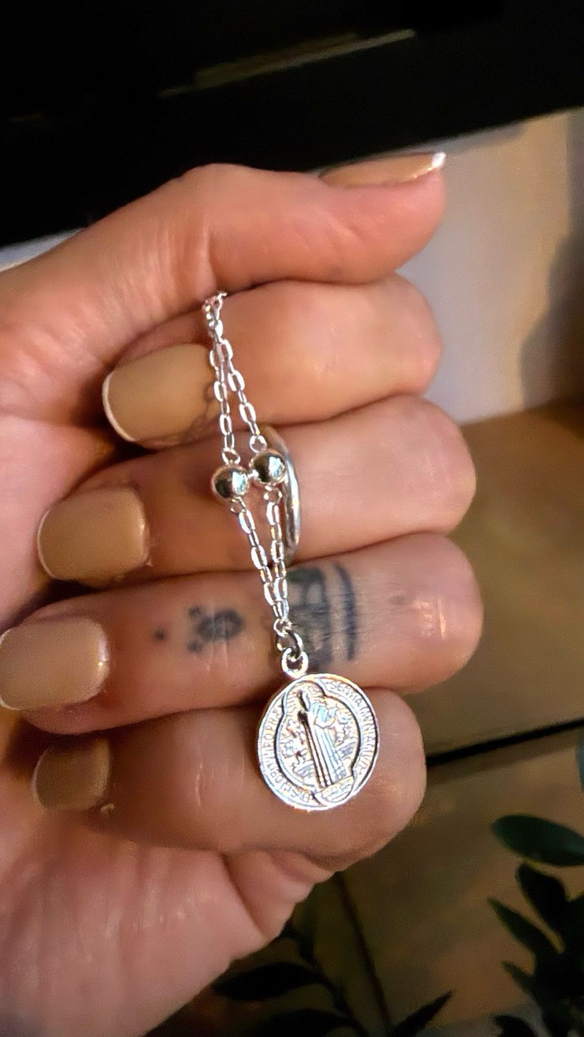 Pulsera bolitas c/dije San Benito| con extension para regular|*PLATA925*