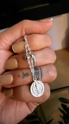 Pulsera bolitas c/dije San Benito| con extension para regular|*PLATA925*