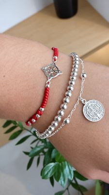 Pulsera bolitas c/dije San Benito| con extension para regular|*PLATA925*
