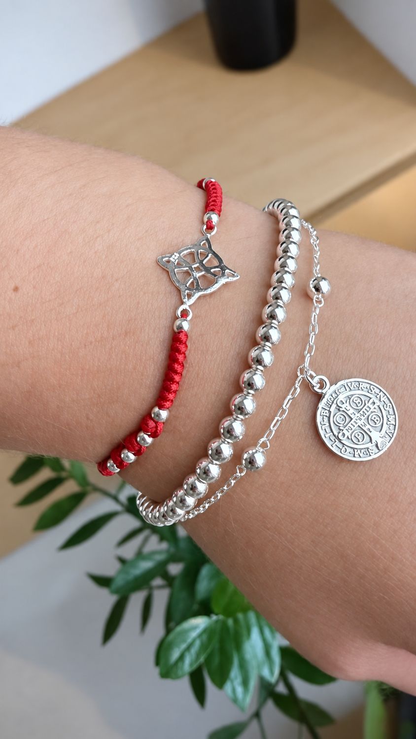 Pulsera bolitas c/dije San Benito| con extension para regular|*PLATA925*