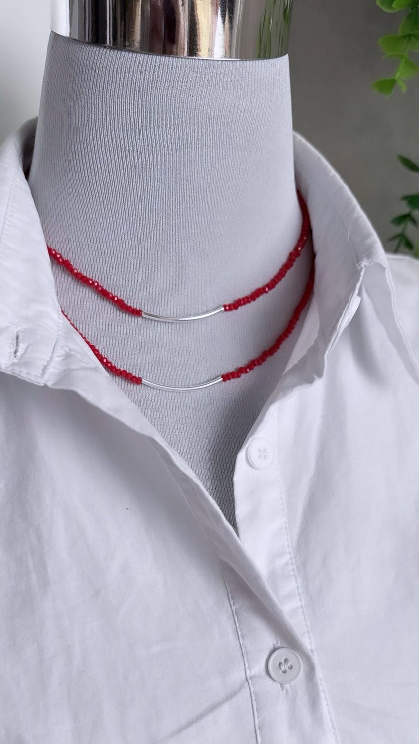 CHOKER TUBITO cristalitos rojo |*PLATA925*| Con Hilo de plata.