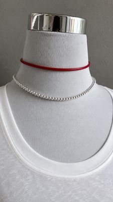 Choker cordón cuero ROJO| 35 cm con extensión| PLATA925| Podes pedirlo a Medida.