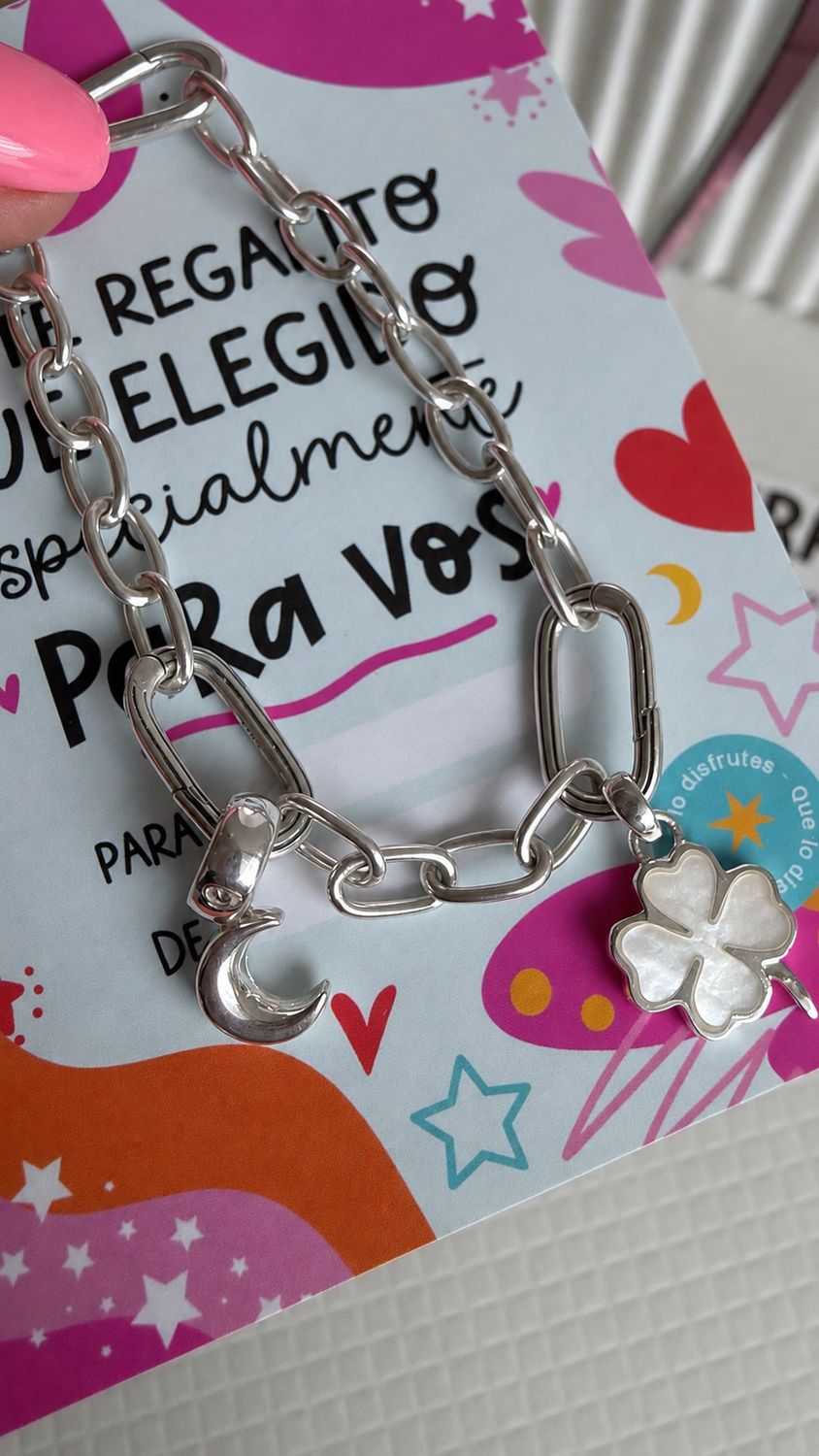 Pulsera Eslabon multiples ganchos para dijes |PLATA925|  17Cm