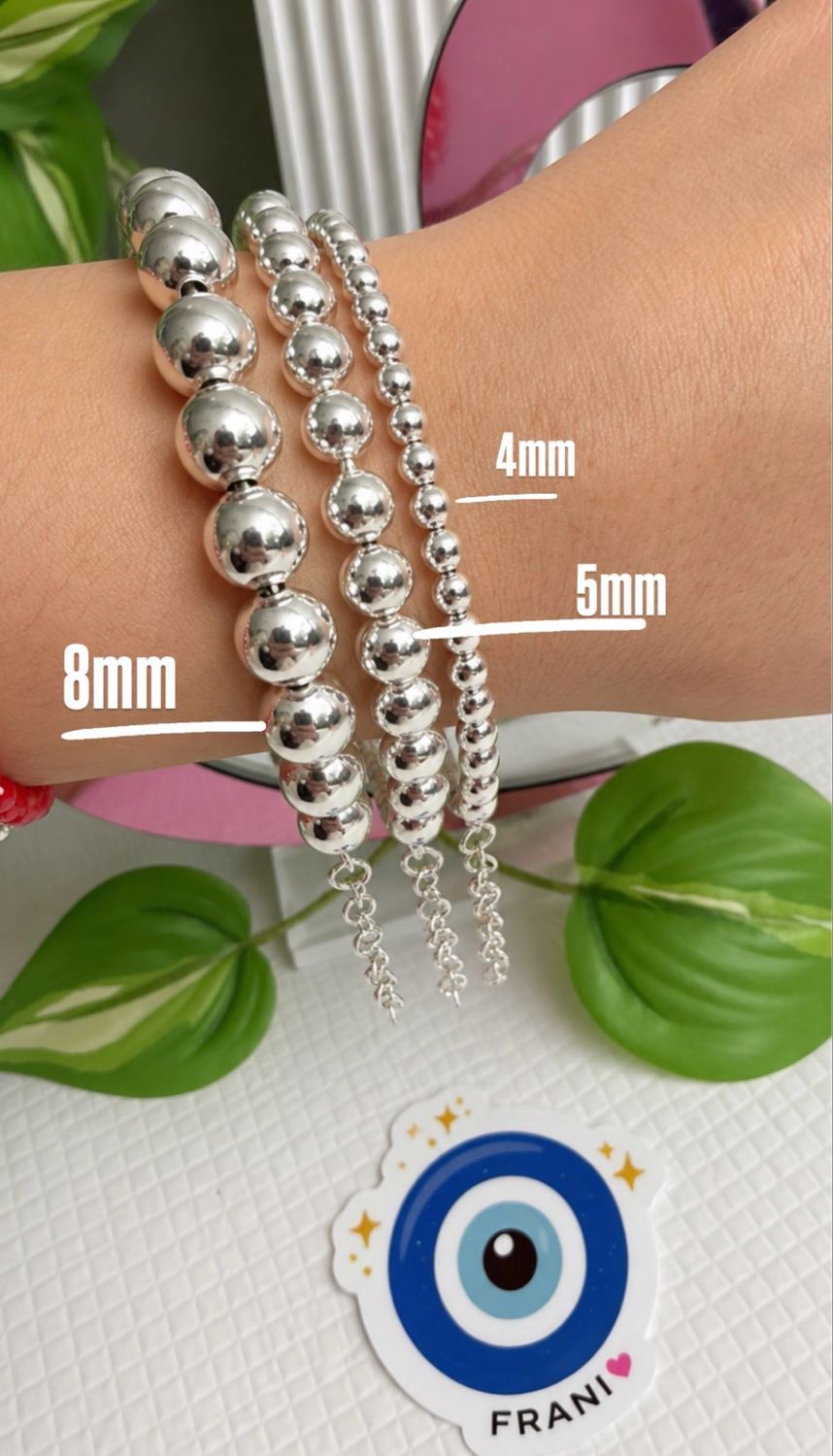 Pulsera Bolitas 4mm P |PLATA925| C-Extension Cordón de plata por dentro.