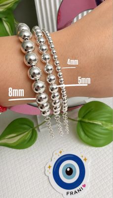 Pulsera Bolitas 4mm P |PLATA925| C-Extension Cordón de plata por dentro.