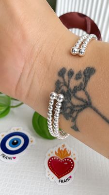 Esclava DOBLE de bolitas |PLATA925| Regulable