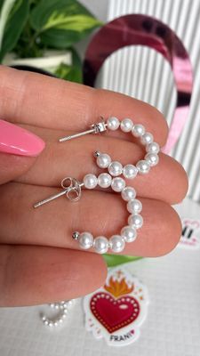 Medio Aro PERLAS con mariposa |PLATA925| 1,5Cm Ø