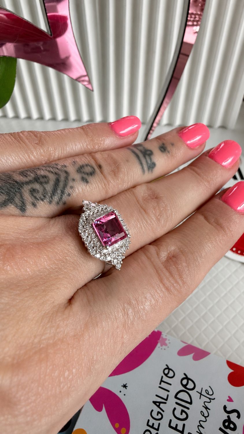 Circonia Cuadrada Rosa  Brilli |PLATA925|