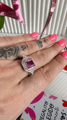 Circonia Cuadrada Rosa  Brilli |PLATA925|