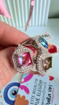 Circonia Cuadrada Rosa  Brilli |PLATA925|