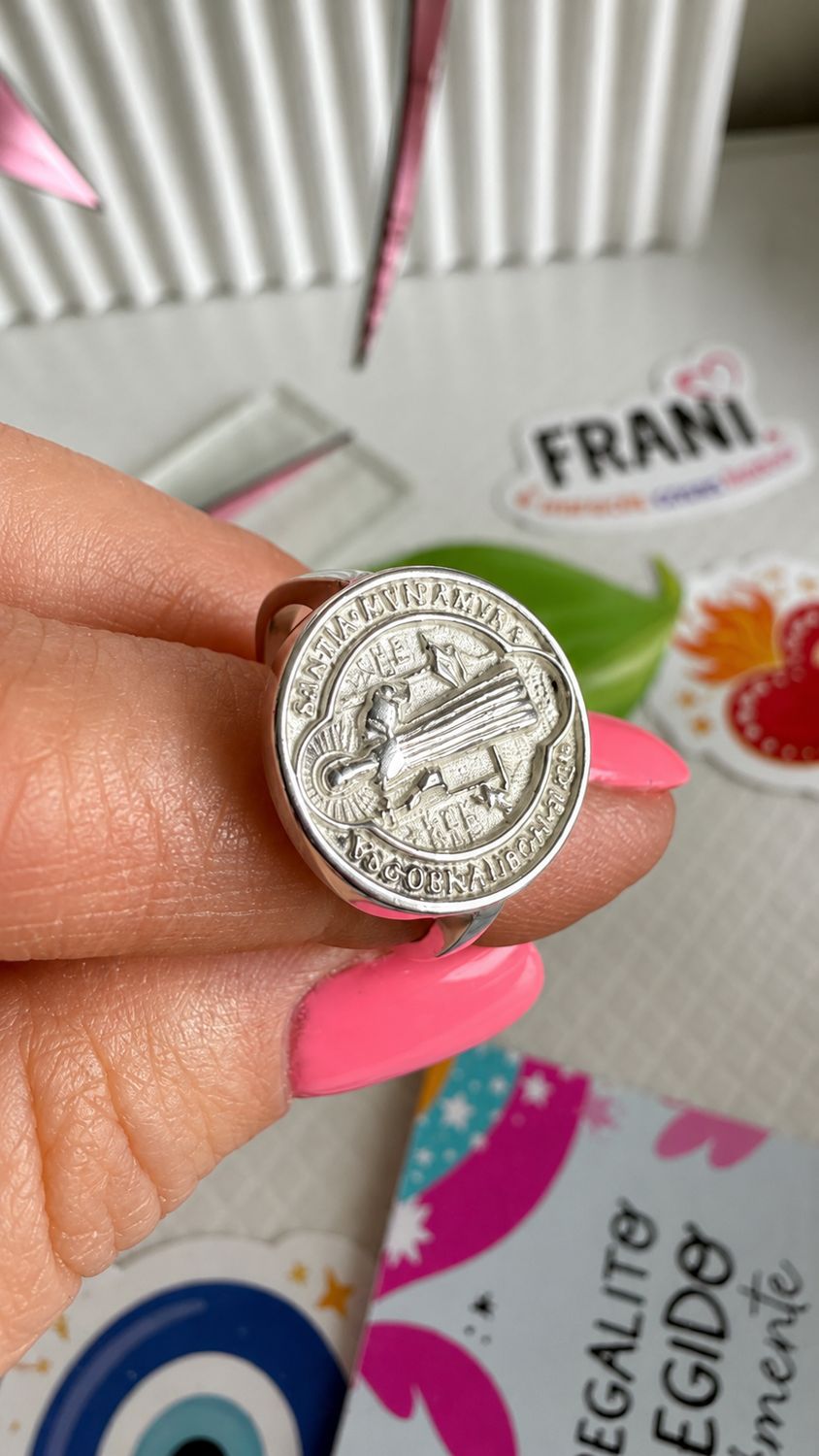 Anillo San Benito |PLATA925| medalla de 1,6 cm