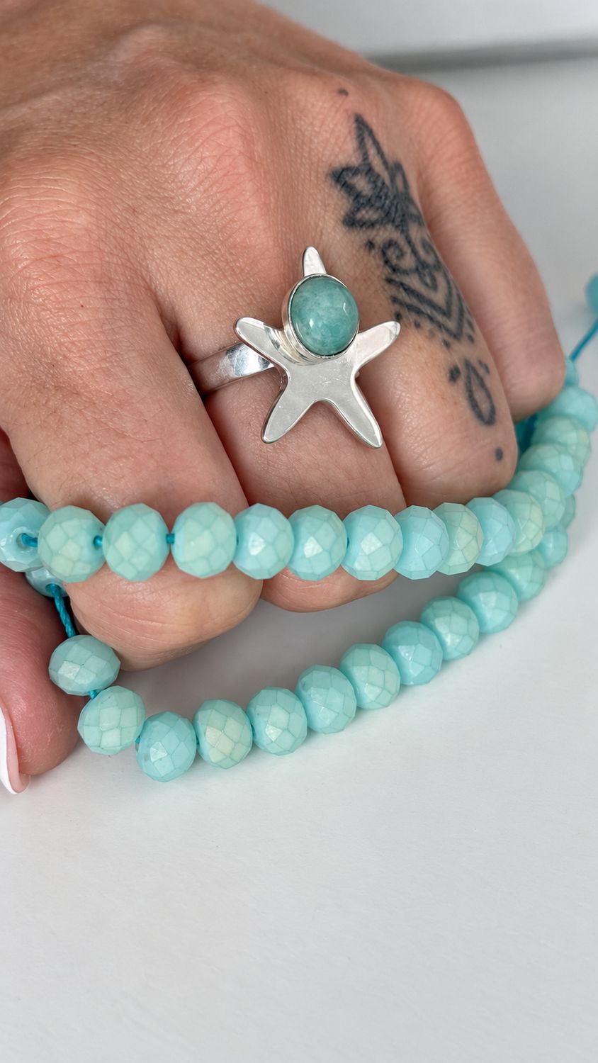 Anillo Amar  Estrella de Mar | AMAZONITA | PLATA925 | Regulable
