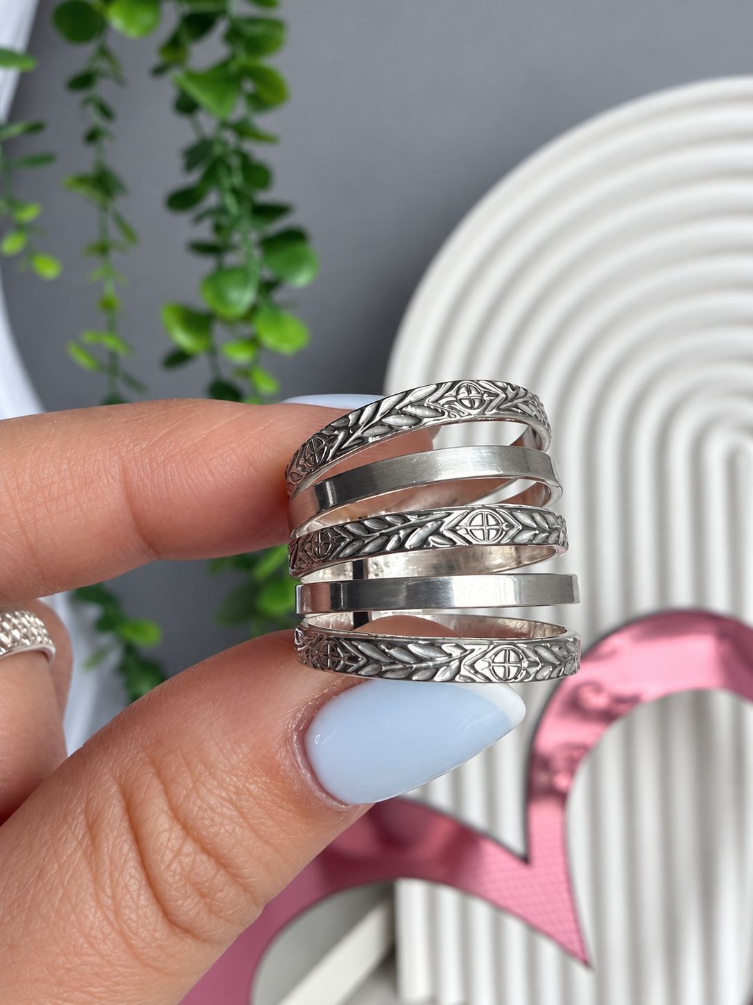 Anillo 5 Lazos textura |PLATA925|