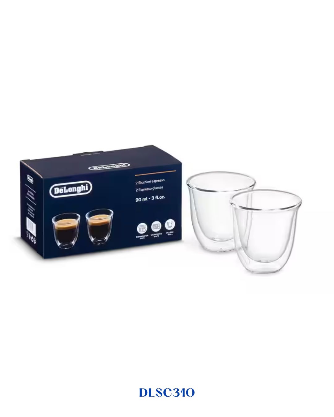 DELONGHI DOUBLE WALL ESPRESSO GLASSES – 90ML