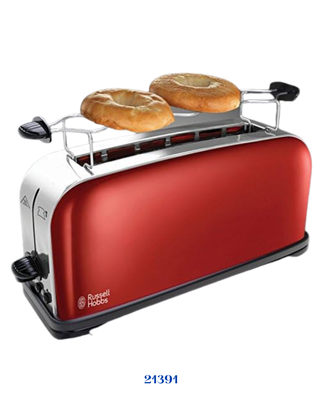 RUSSELL HOBBS COLOURS PLUS FLAME RED 2 SLICE LONG SLOT TOASTER 1000W