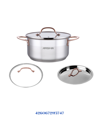 ARSHIA STAINLESS STEEL CASSEROLE 18CM DOUBLE LID