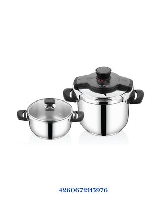 ARSHIA STAINLESS STEEL TWIN PRESSURE COOKER 4L+7L GRAY