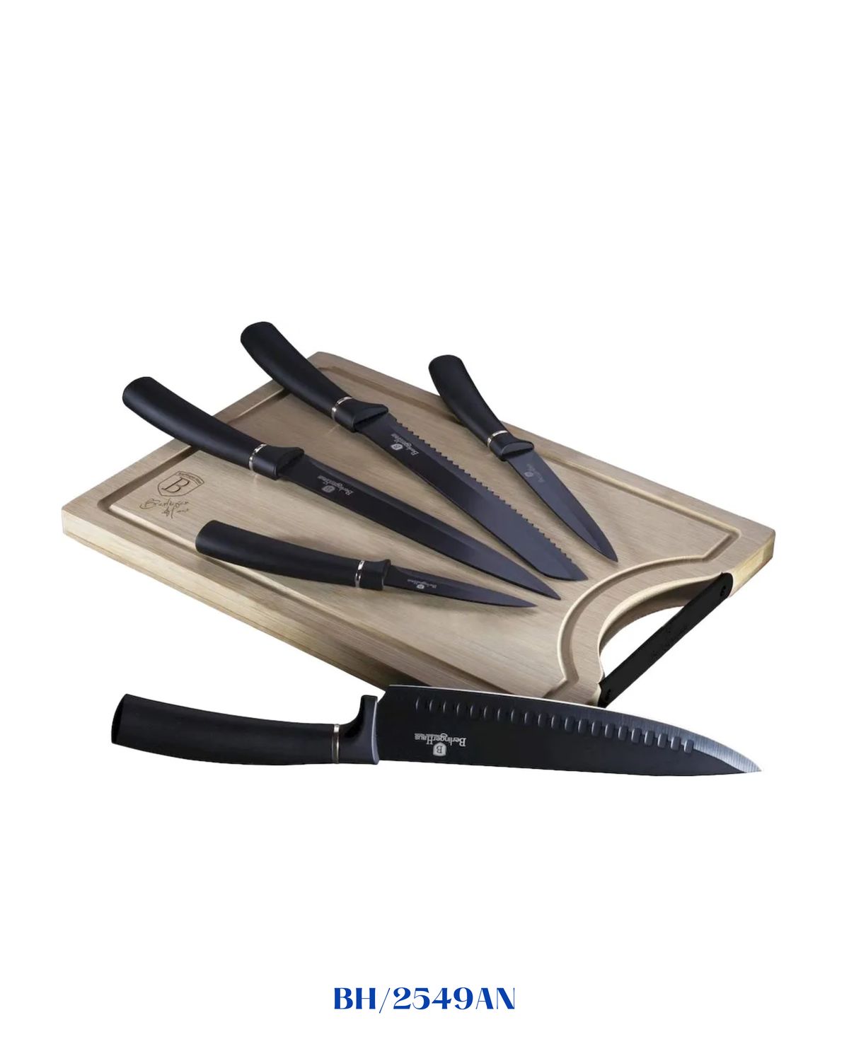 BERLINGER HAUS MATTE BLACK 6 PCS KNIFE WITH BAMBOO BOARD