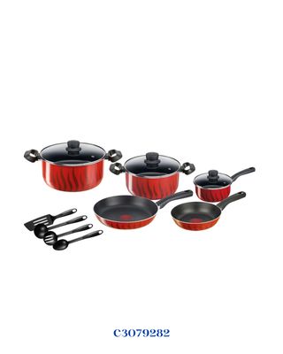 TEFAL TEMPO FLAME12 PCS SET, RED, ALUMINIUM-سيت تيفال فرنسي