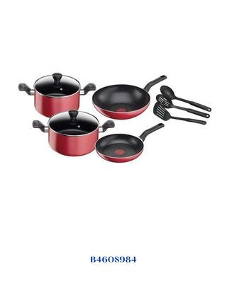 TEFAL SUPER COOK 9 PC SET, NON-STICK, THERMO-SIGNAL, RED