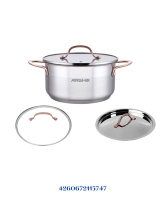 ARSHIA STAINLESS STEEL CASSEROLE DOUBLE LID 18CM