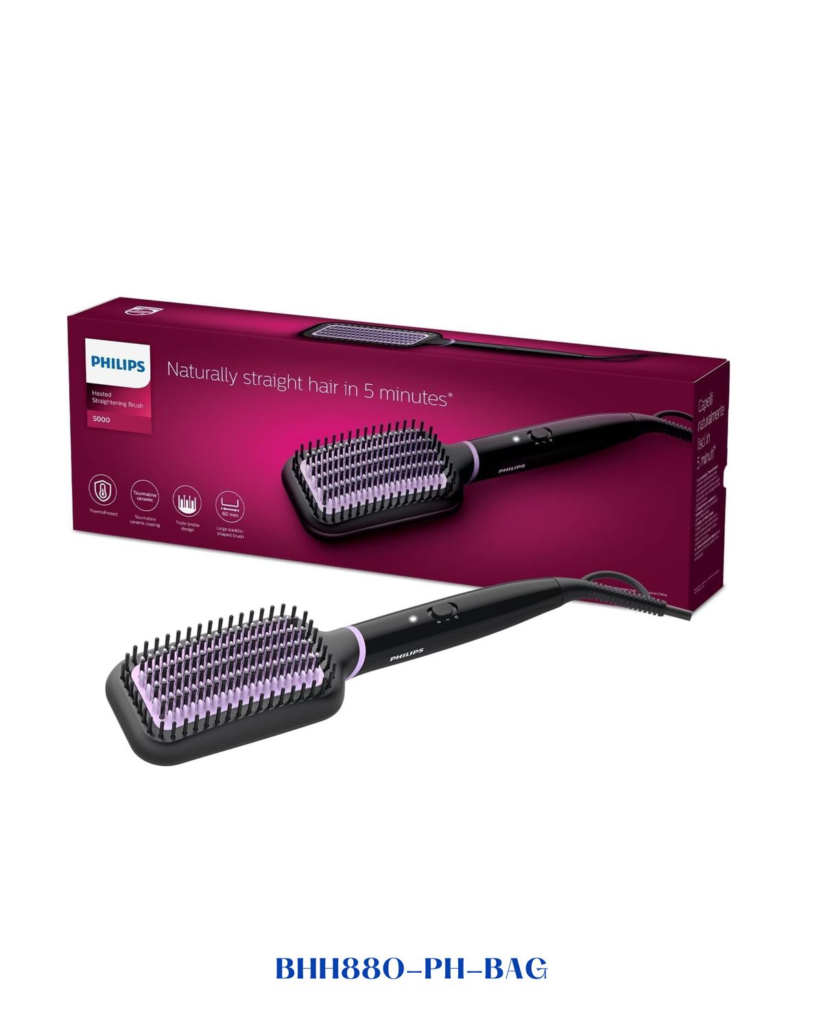 PHILIPS STYLECARE ESSENTIAL HEATED STRAIGHTENING BRUSH, SMOOTH