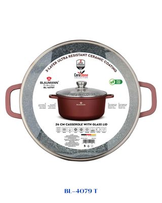 BLAUMANN CERA STONE CASSEROLE WITH LID 24CM 4.5L