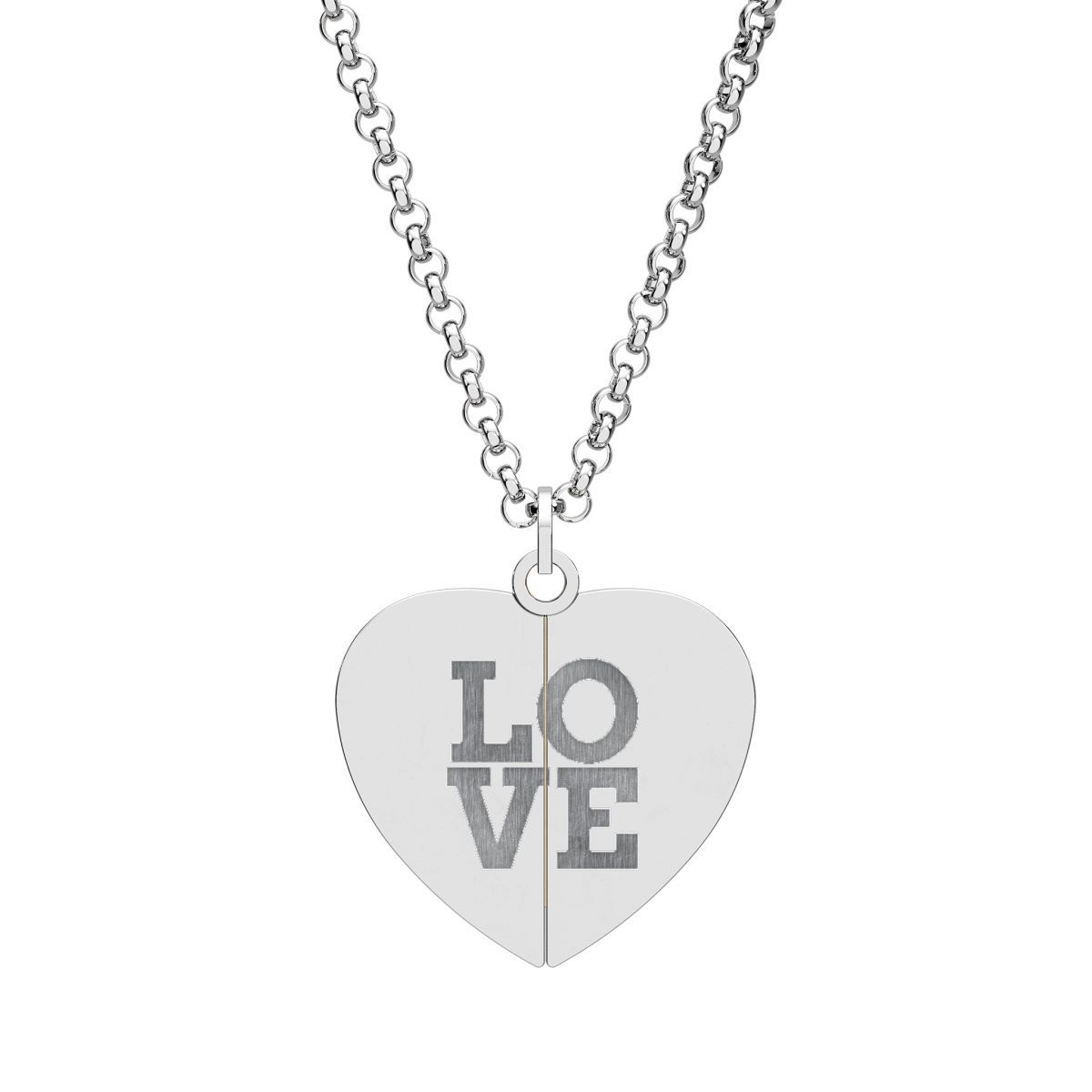 Engraved Hidden Message Heart Necklace — Split 'LOVE' Locket with Secret Disc, Colors: Stainless Steel  / 18K Gold PVD Coating, Sizes: One Size