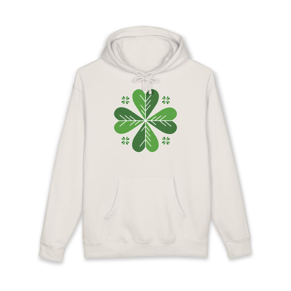 St. Patrick’s Day Clover Hoodie — Green Four-Leaf Shamrock Design