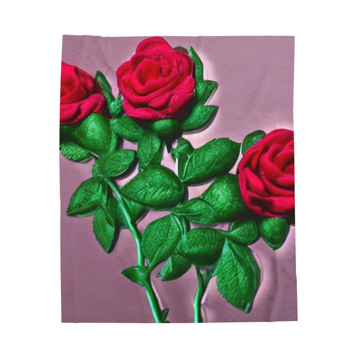 Velveteen Plush Blanket — Vintage Red Roses on Mauve Throw (Cozy Floral Gift for Valentine’s Day &amp; Home Décor)