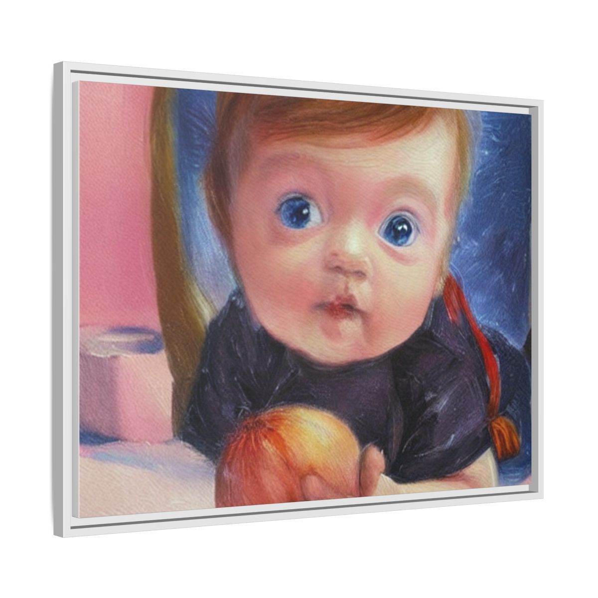 Framed Matte Canvas Baby Portrait Art Print — Cute Wide-Eyed Nursery Decor