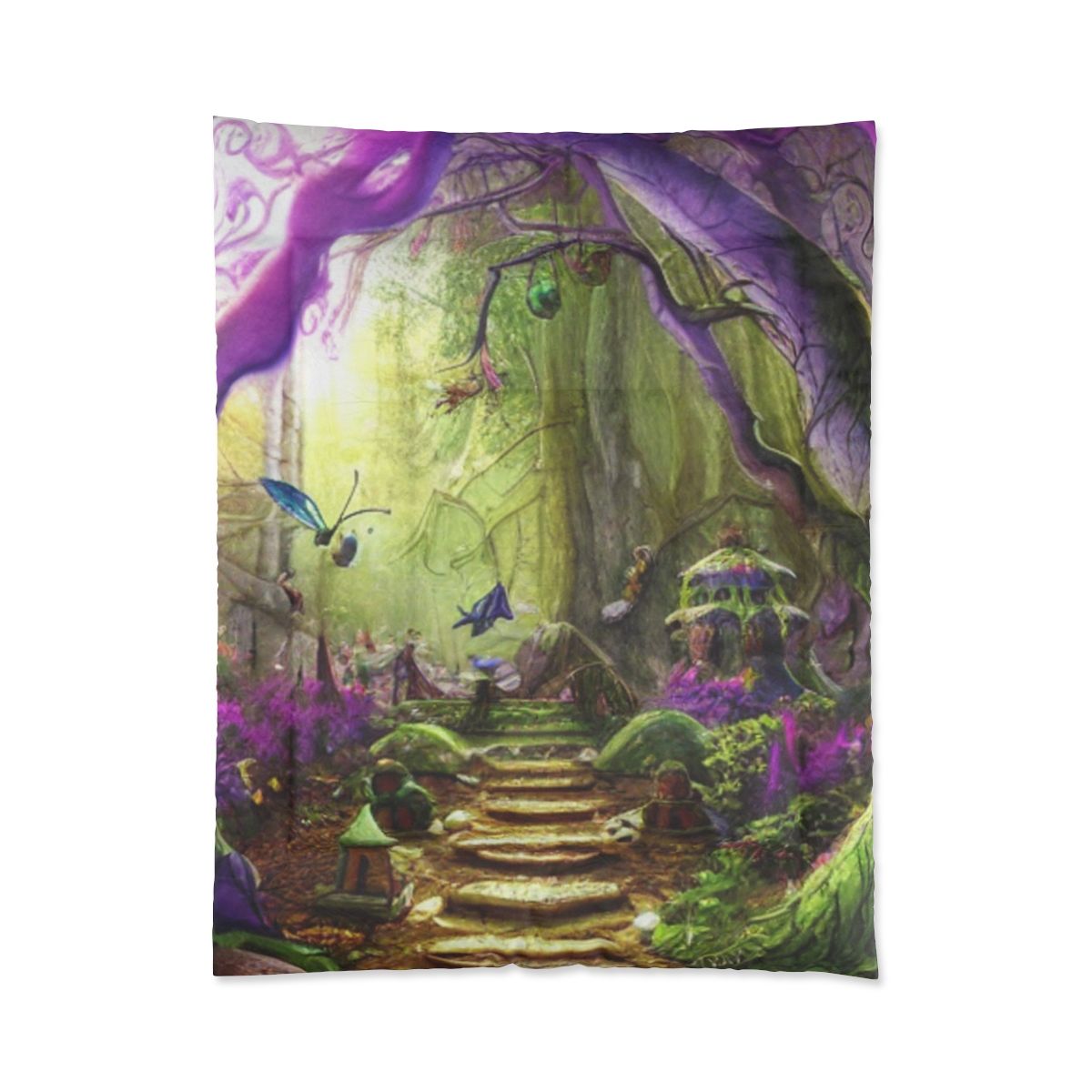 Enchanted Forest Comforter — Fantasy Fairy Path Bedding, Home Decor Size: 68" × 88"