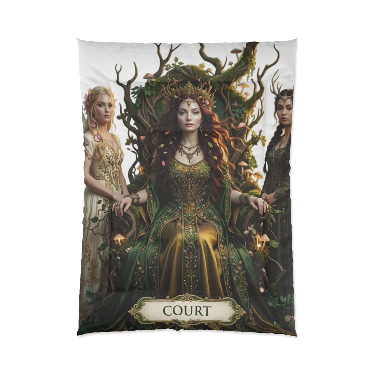 Court Goddess Comforter - Fantasy Medieval Green Queen Bedding Court Goddess Comforter - Fantasy Medieval Green Queen Bedding