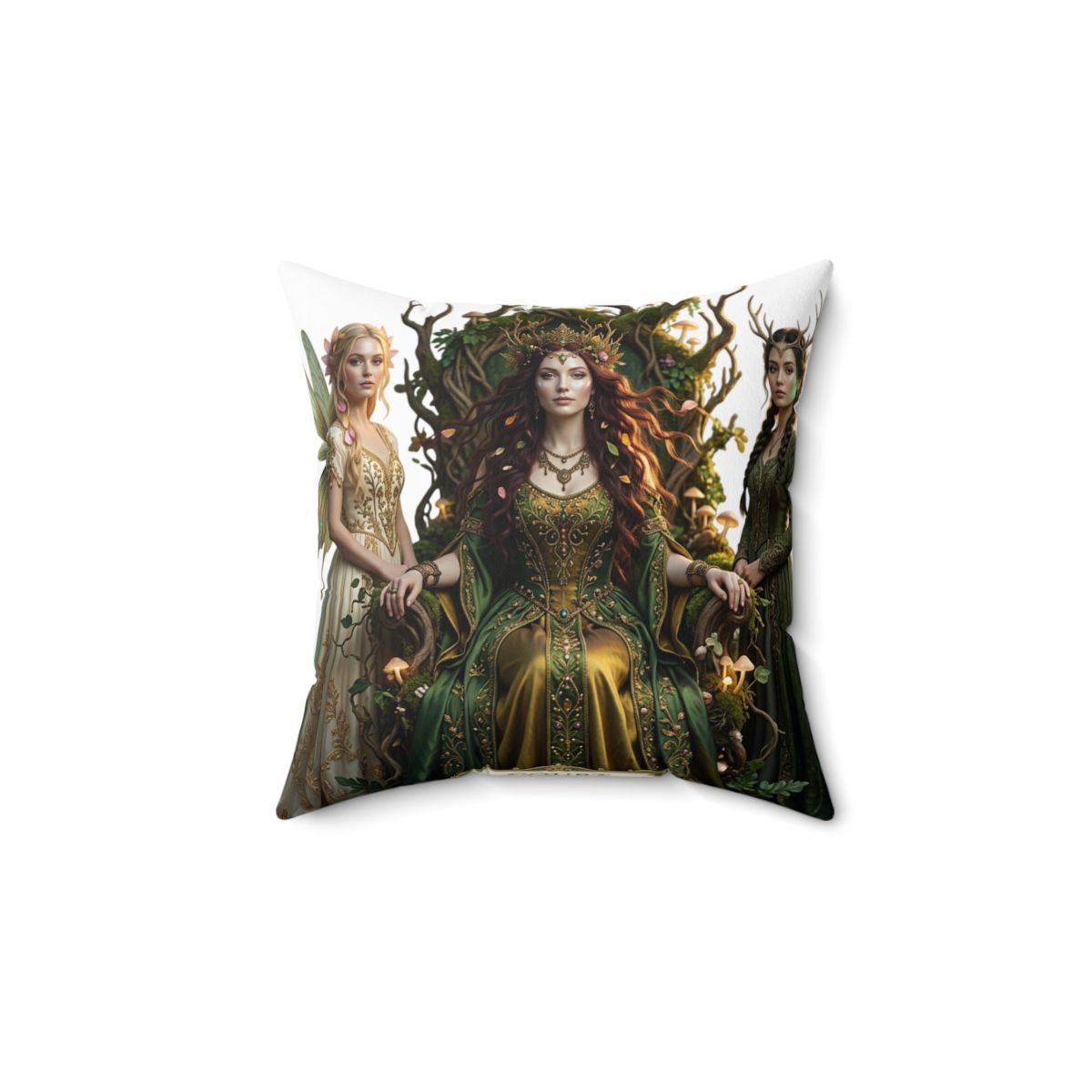 Celtic Triple Goddess Decorative Pillow — Green Goddess Fantasy Throw Pillow