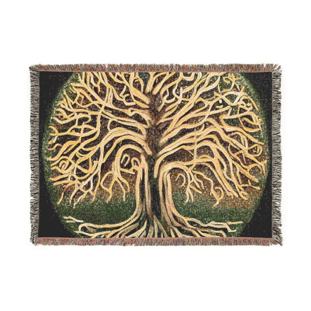 Woven Blanket: Golden Tree of Life Throw (Bohemian Decorative Tapestry Blanket)