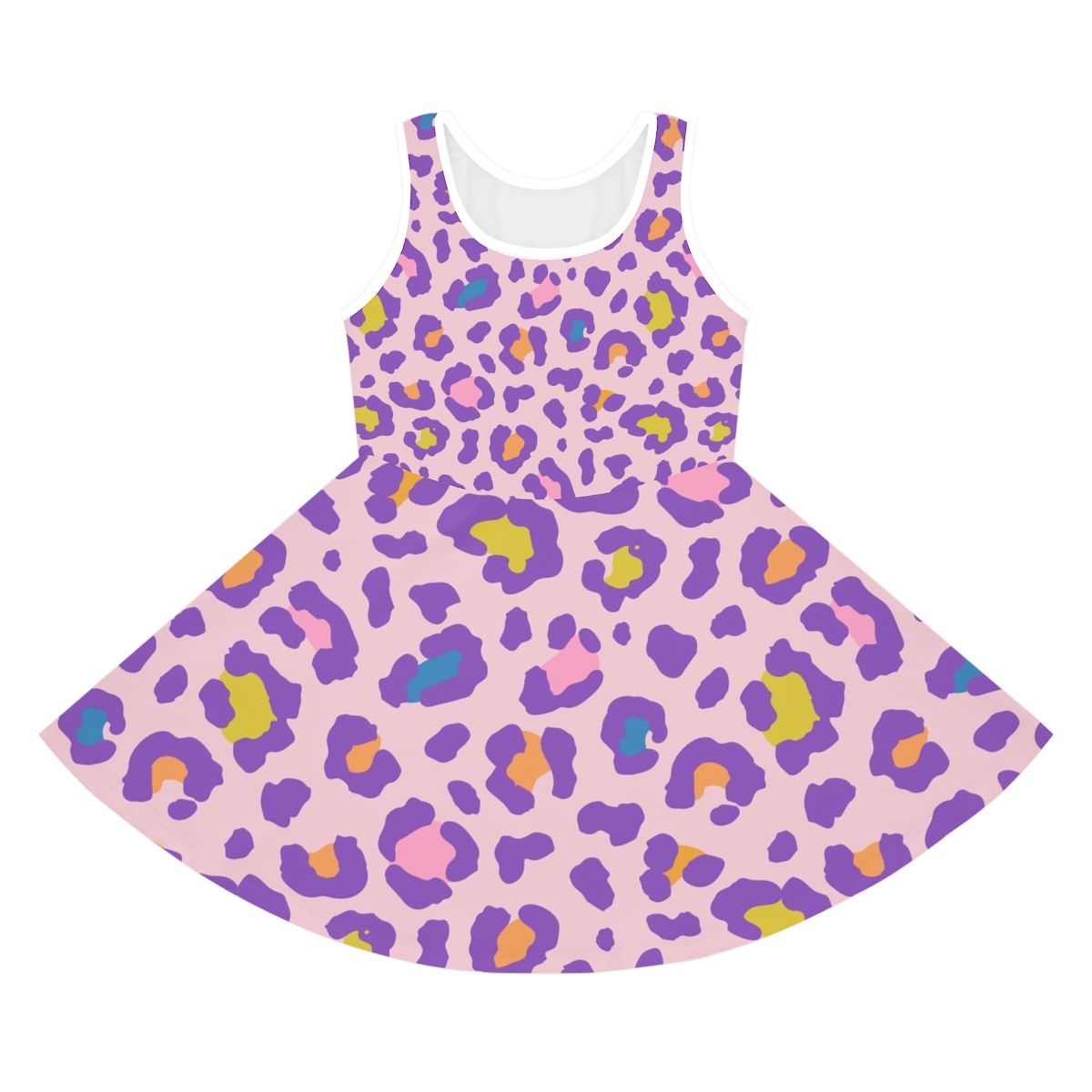 Girls' Pink Leopard Print Sundress – Colorful Animal Print Summer Dress, Thread colors: Seam thread color automatically matched to design, Sizes: 2T
