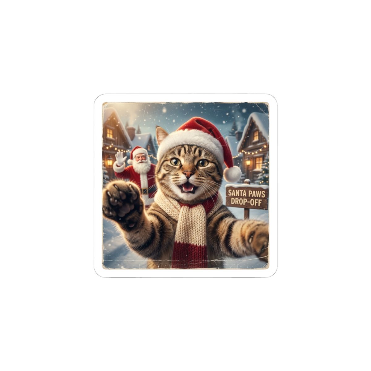 Realistic Santa Cat Sticker, Nostalgic Christmas Portrait Realistic Santa Cat Sticker, Nostalgic Christmas Portrait