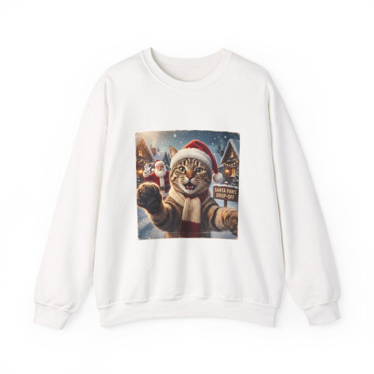Realistic Santa Cat Portrait Sweatshirt, Nostalgic Christmas Scene