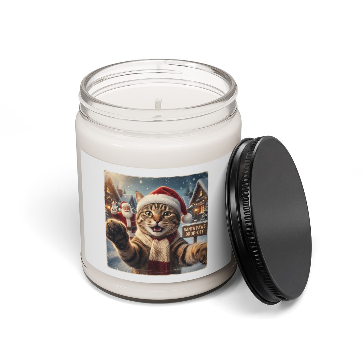 Realistic Santa Cat Portrait Soy Candle | Nostalgic Christmas
