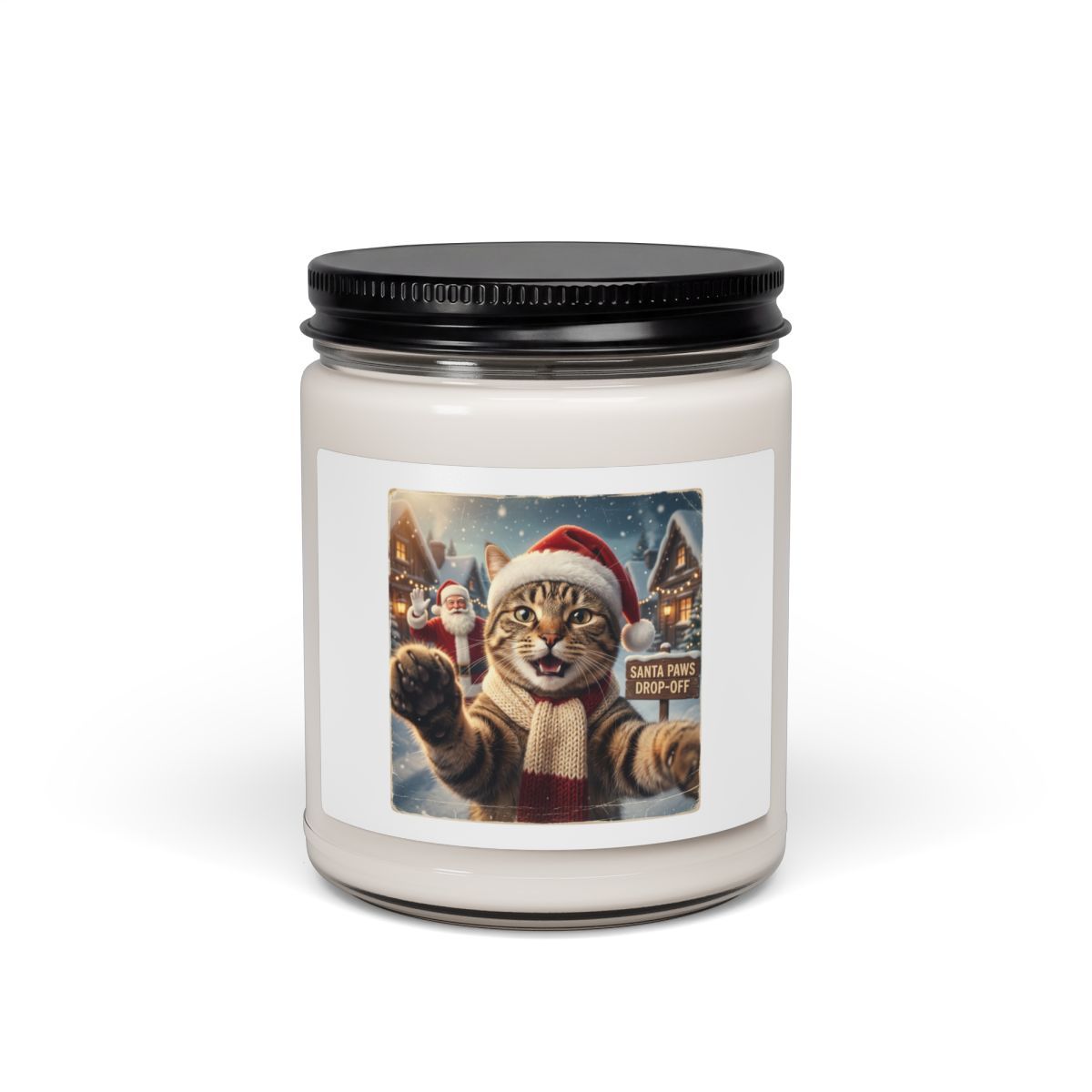 Realistic Santa Cat Portrait Soy Candle | Nostalgic Christmas