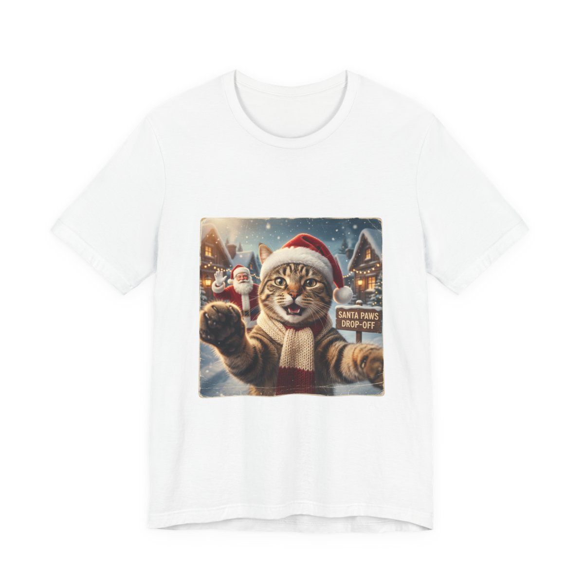 Realistic Santa Cat Portrait Tee | Nostalgic Christmas Scene Realistic Santa Cat Portrait Tee | Nostalgic Christmas Scene