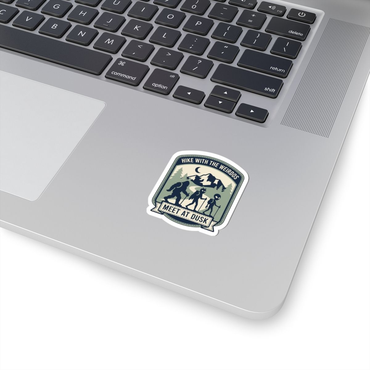 Cryptid Hiking Sticker, Weirdos Meet at Dusk, Mountain Decal