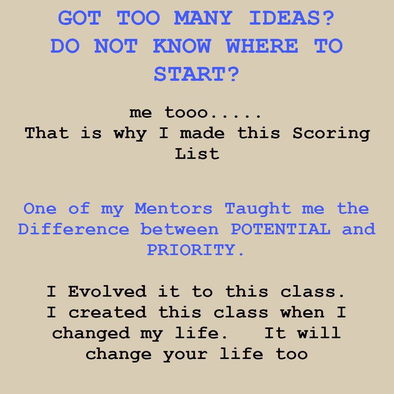HARRIS Potential Scoring Class (Make Your life / projects WORK) - 61 Items to SCORE your POTENTIALS with, NOT your Priorities (wrong word)